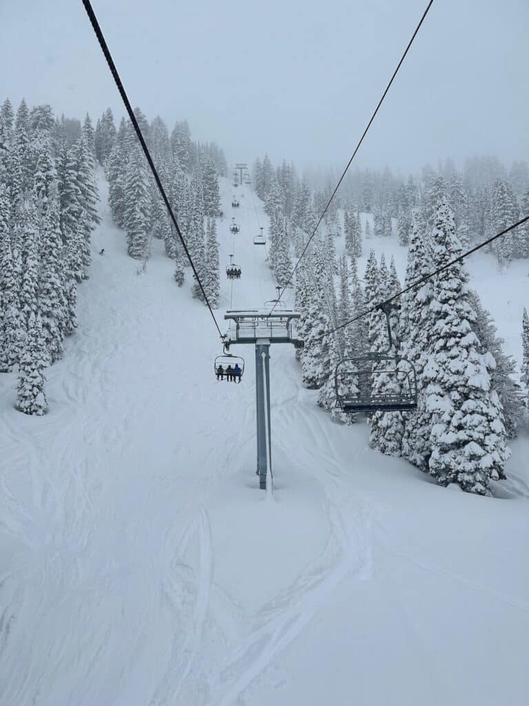 Riding the 9990 lift at the Canyons, Utah